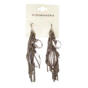 BCBGMAXAZRIA Earrings Silver Toned Fringe Crystal